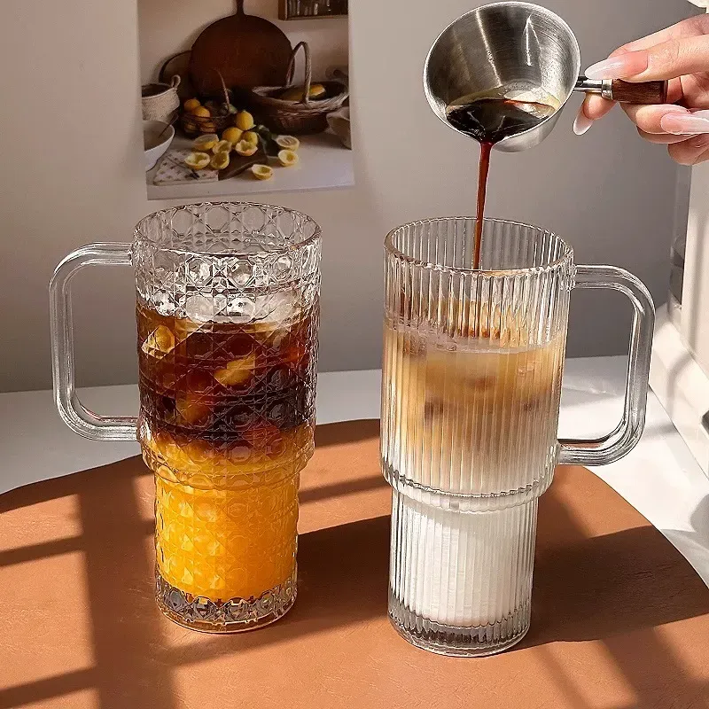 2026 Premium Giant Handle Straw Glass Tumbler  1.5L Large Capacity  Chic Aesthetic for Office Coffee & Daily Use