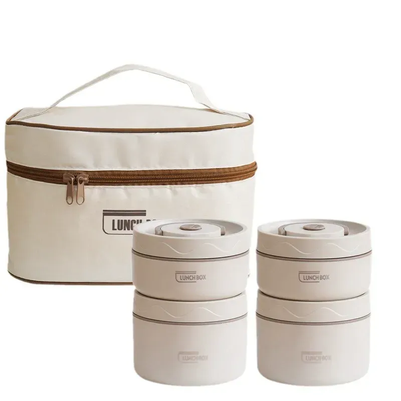 Portable Insulated Food Lunch Container Set, 4 Counts Thermal Lunch Boxes & 1 Count Insulated Bag, 4 Separate Stackable Lunch Container for Adult & Kids, Meal Prep Containers, Durable Bento Box