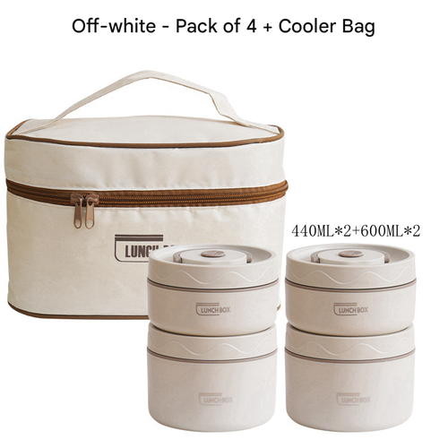 Portable Insulated Food Lunch Container Set, 4 Counts Thermal Lunch Boxes & 1 Count Insulated Bag, 4 Separate Stackable Lunch Container for Adult & Kids, Meal Prep Containers, Durable Bento Box