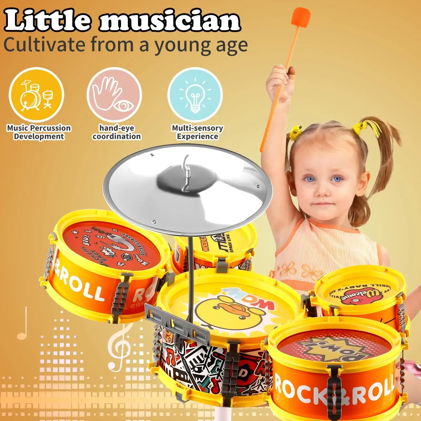 Toddler Drum Set with Chair - Mini Drum Toys for Kids Aged 1-3 Musical Learning Gift Music Toy
