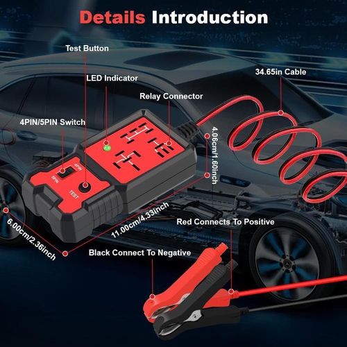 Car Automotive Circuit Tester, Car Relay Tester, Portable Battery Diagnostic Checker Tool, Professional Car Voltage Tester, Vehicle Diagnostic Tool, OBD Scanner, Red, with LED Indicator