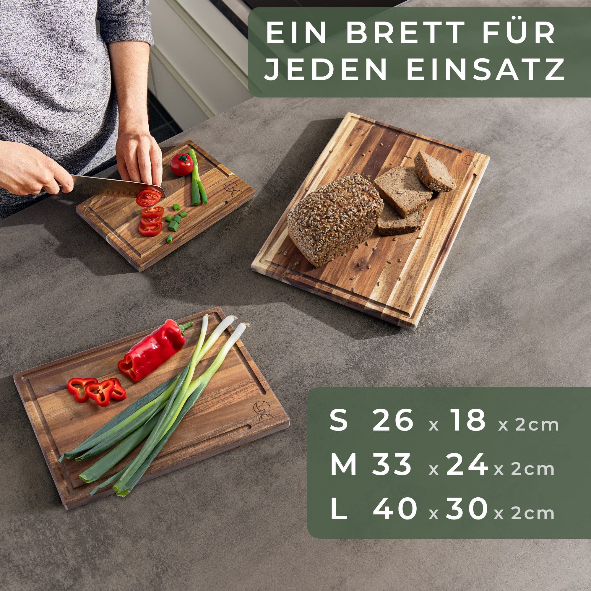 Schneidebrett 3er Set aus massiver Akazie