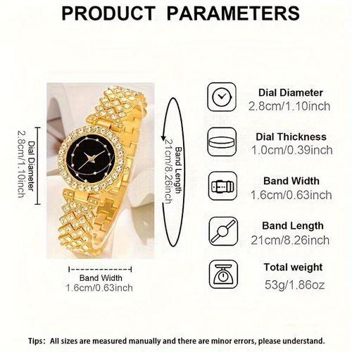 Luxury Women's Quartz Watch & Jewelry Combo Diamond Watch with Ring, Bracelet & Necklace for a Polished Look💘