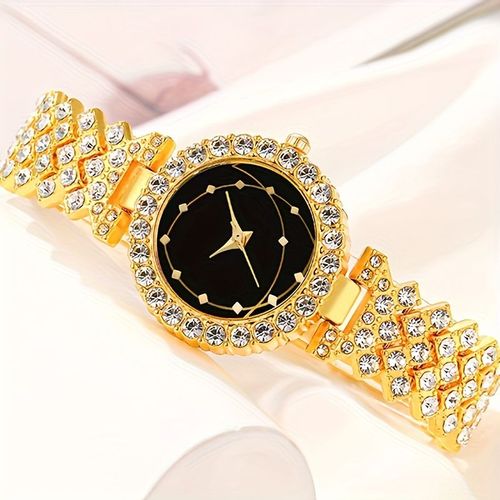 Luxury Women's Quartz Watch & Jewelry Combo Diamond Watch with Ring, Bracelet & Necklace for a Polished Look💘