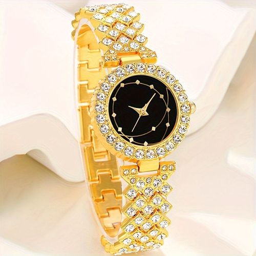 Luxury Women's Quartz Watch & Jewelry Combo Diamond Watch with Ring, Bracelet & Necklace for a Polished Look💘