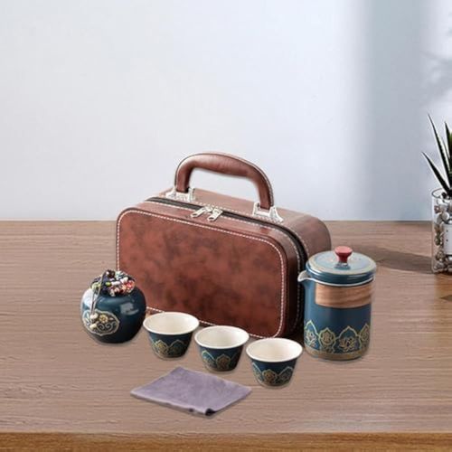 ♨️🍵🚀Portable Kung Fu Tea Set Camping Outdoor Household Tea Set Quick Cup Tea Set Portable Travel Tea Set(Blue)