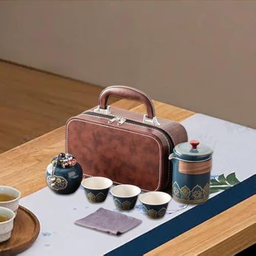 ♨️🍵🚀Portable Kung Fu Tea Set Camping Outdoor Household Tea Set Quick Cup Tea Set Portable Travel Tea Set(Blue)