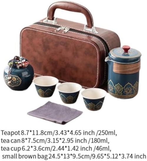 ♨️🍵🚀Portable Kung Fu Tea Set Camping Outdoor Household Tea Set Quick Cup Tea Set Portable Travel Tea Set(Blue)