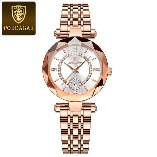 POEDAGAR Luxury Diamond Dress Ladies Watch High Quality Waterproof Rose Gold Luminous Stainless Steel for Women Quartz Watches
