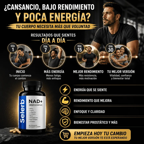 Selerb NAD+® Cellular Energy, Prostate Support, and Male Performance. Don't wait any longer—boost your daily performance now.