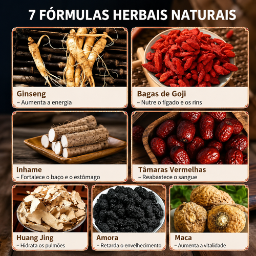 Fórmula de Chá Herbal para os Rins, Chá Botânico de Ginseng Cinco Tesouros, Chá Herbal Orgânico de Apoio aos Rins, Mistura de Chá Detox e Purificante, Saquetas de Chá Herbal Chinês com Ginseng e Tâmara Vermelha, Chá Herbal de Bem-Estar para Homens e Mulheres, Bebida Herbal Detox.