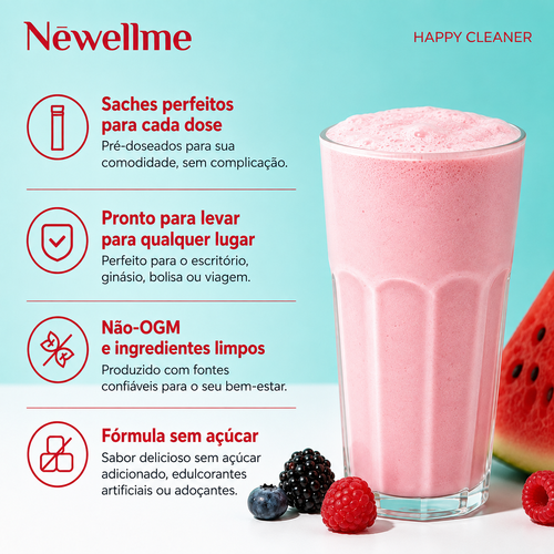 NEWELLME Happy Cleanse – Suplemento em Pó com Superalimentos, Probióticos, Enzimas Digestivas e Moringa – Probióticos e Prebióticos para Limpeza e Saúde Intestinal e Apoio à Imunidade🌿