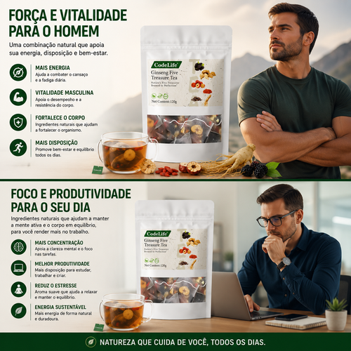Fórmula de Chá Herbal para os Rins, Chá Botânico de Ginseng Cinco Tesouros, Chá Herbal Orgânico de Apoio aos Rins, Mistura de Chá Detox e Purificante, Saquetas de Chá Herbal Chinês com Ginseng e Tâmara Vermelha, Chá Herbal de Bem-Estar para Homens e Mulheres, Bebida Herbal Detox.
