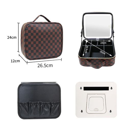 PU Makeup Bag Travel Makeup Case with Rechargeable 3 Color Lights Waterproof Cosmetic Bag With Led Mirror