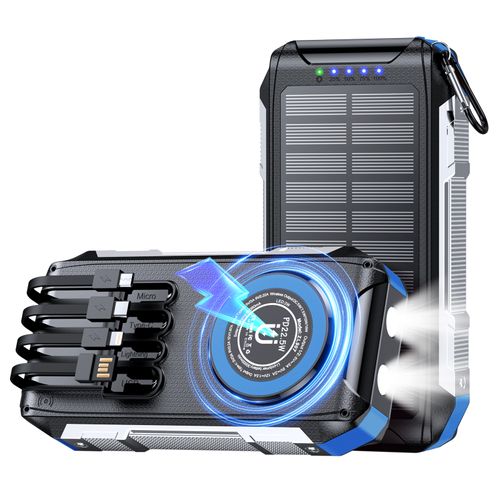 Cross-border 30000mAh magnetic with cable solar charging treasure wireless charging outdoor three defense fast charging mobile power