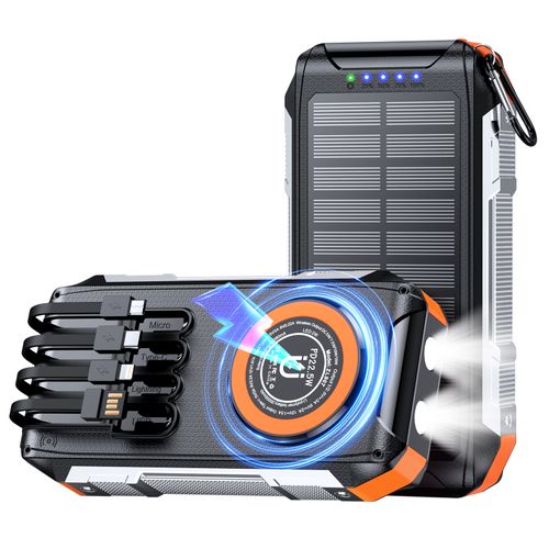 Cross-border 30000mAh magnetic with cable solar charging treasure wireless charging outdoor three defense fast charging mobile power