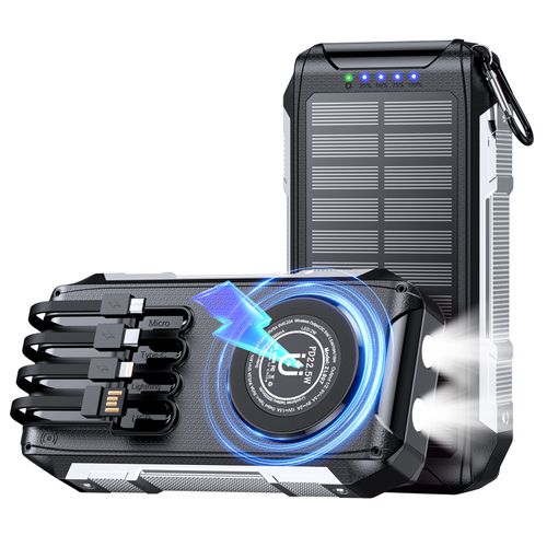 Cross-border 30000mAh magnetic with cable solar charging treasure wireless charging outdoor three defense fast charging mobile power