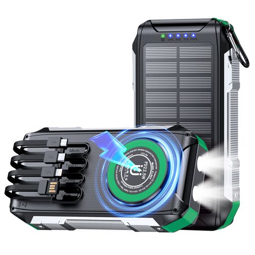 Cross-border 30000mAh magnetic with cable solar charging treasure wireless charging outdoor three defense fast charging mobile power