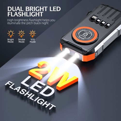 Cross-border 30000mAh magnetic with cable solar charging treasure wireless charging outdoor three defense fast charging mobile power