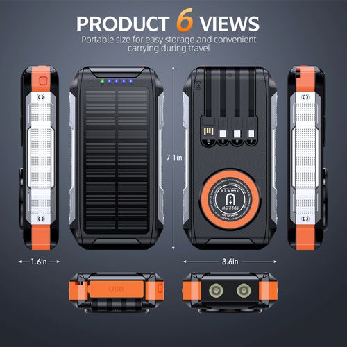 Cross-border 30000mAh magnetic with cable solar charging treasure wireless charging outdoor three defense fast charging mobile power
