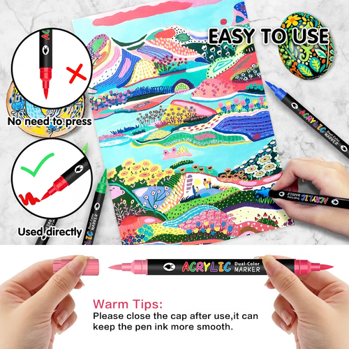 Dual Tip Acrylic Paint Pen Marker - 72 Colors