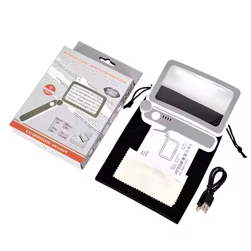 Recharging Reading Appreciation Handheld 3 Gear Touch Switch Folding 10 LED Lights Square 4X Magnifying Glass