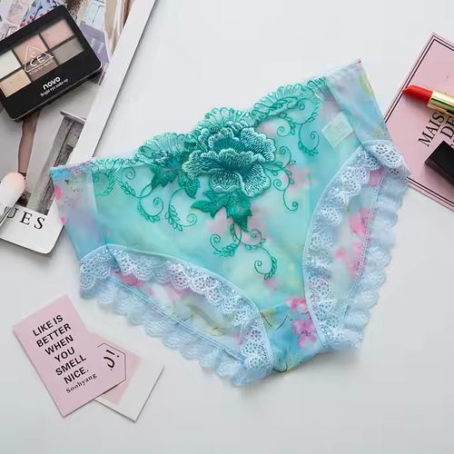 Buy one get three free Fashion Transparent Breathable Low-Waist Briefs Embroidered Panties Sexy Lace Women's Underpants of Large Sizes Lace Panties