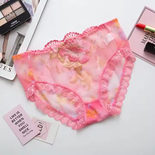 Buy one get three free Fashion Transparent Breathable Low-Waist Briefs Embroidered Panties Sexy Lace Women's Underpants of Large Sizes Lace Panties