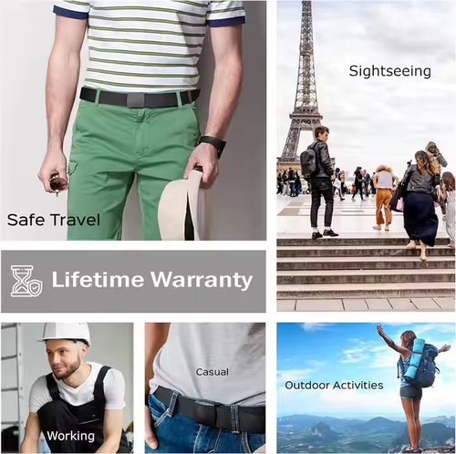 Anti-Theft Wallet Non-Metal Buckle Money Belt Men Travel Security Belt with Hidden Money Compartment Pocket