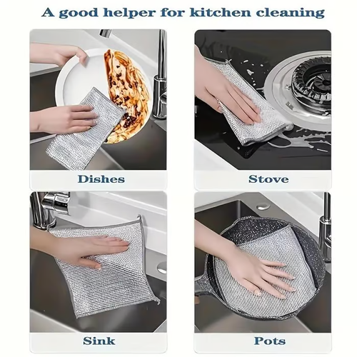 20 pcs, Hot Sale Non-Scratch Wire Dishcloth Silver Wire Mesh Knit Cleaning Cloth Wire Dish Washing Rags