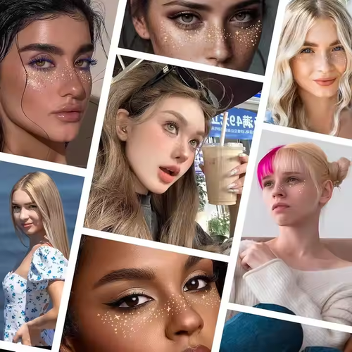 6-piece combination pack ！Gold Glitter Freckles Face Tattoo Makeup Patch Freckle Makeup Faux Freckles Waterproof Temporary Tattoos for Women Kid