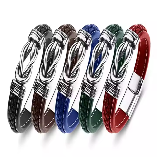 Knot Bracelet Gifts for Men Brown Braided Leather Stainless Steel Infinity Bracelets Love You Forever Gifts for Son Husband