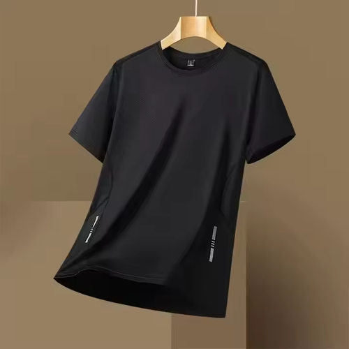 Buy One Get One Free！2XL Code Men's Summer Running Top High Elastic Ice Silk Thin Breathable O-Neck Short Sleeve Casual Moisture Wicking Top