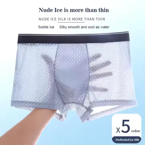 Men's Boxer Briefs, Ice Silk Mesh, Color: Black, Size: XL