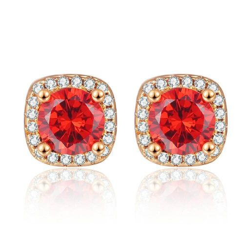 African Wedding Fashion Jewelry Set for Women, Gold Plated Red Crystal Bridal Necklace Earrings Ring Bracelet, Party, Church & Aso Ebi Accessories