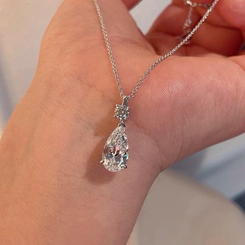 French super sparkling ice transparent water drop diamond necklace for women, exquisite light luxury, high-end teardrop clavicle necklace