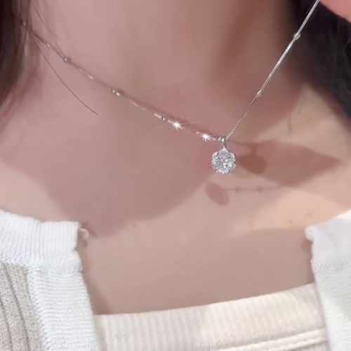 Camellia flower necklace for women new ins light luxury fashion shining zircon pendant clavicle chain exquisite high-end