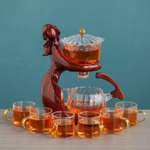 Creative Beauty Borosilicate Glass Tea Set Chinese Semi-Automatic Kung Fu Tea Set Magnet Snap Teapot