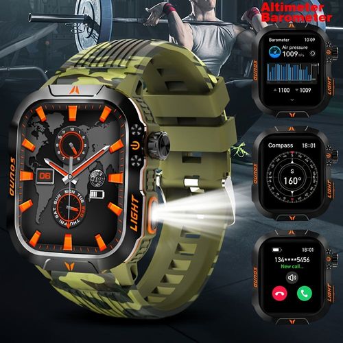600 mAh High Capacity Smart Watch - Outdoor GPS Fitness Tracker with Luminous Flashlight, Compass, Sleep Monitor, Answer and Make Calls