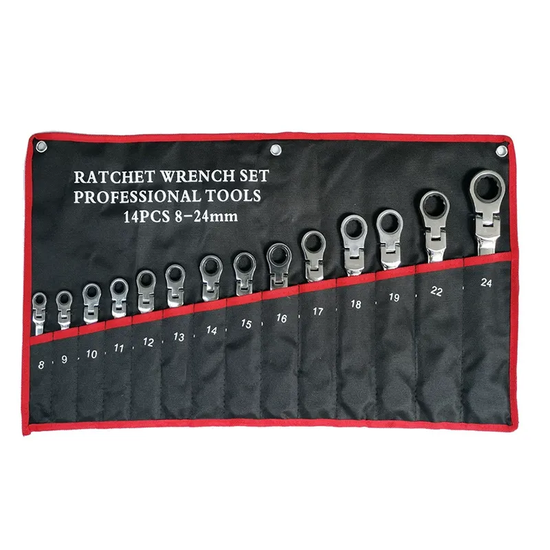 Flex-Head Ratcheting Wrench Set, 16-Piece Metric Combination Wrench Set, CR-V Steel, 72-Tooth, 180° Swivel Head, with Storage Bag