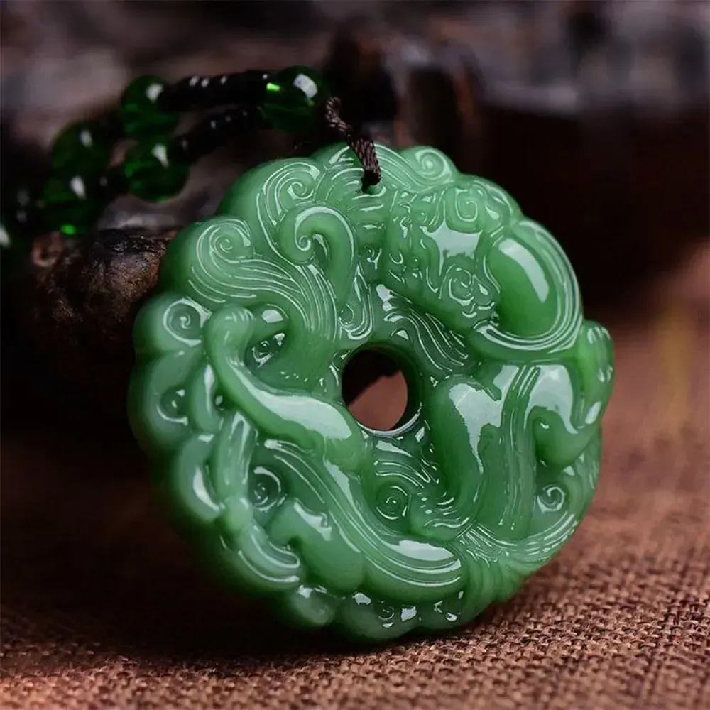 Green Jade Hand Carved Pixiu Dragon Necklace Lucky Wealth Attraction Protection Amulet Unisex Gift