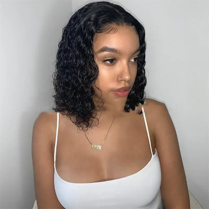 14 Inch Middle Part Short Curly Wig | Natural Black High Temperature Fiber Synthetic Wig for Women, Kenya Fast Delivery