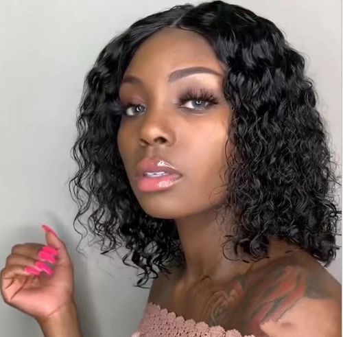 14 Inch Middle Part Short Curly Wig | Natural Black High Temperature Fiber Synthetic Wig for Women, Kenya Fast Delivery