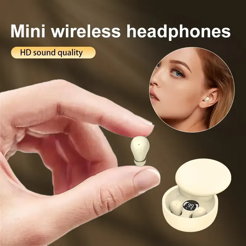 SK26 Mini Invisible TWS Bluetooth Earbuds, 5.4 Wireless Sleep Headphones with HiFi Sound, Noise Cancelling, LED Display, IPX Waterproof, Long Battery Life for Sports & Gaming