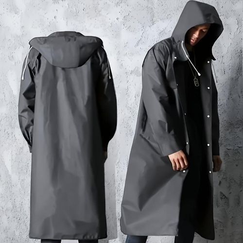 Unisex Black EVA Waterproof Raincoat, Long Hooded Full Body Cover Rain Jacket for Motorcycle, Cycling, Hiking, Fishing, Outdoor Gear