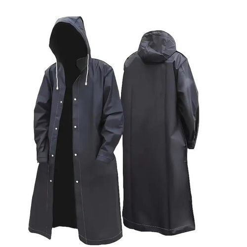 Unisex Black EVA Waterproof Raincoat, Long Hooded Full Body Cover Rain Jacket for Motorcycle, Cycling, Hiking, Fishing, Outdoor Gear