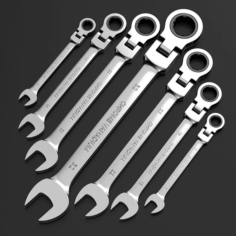 Flex-Head Ratcheting Wrench Set, 16-Piece Metric Combination Wrench Set, CR-V Steel, 72-Tooth, 180° Swivel Head, with Storage Bag