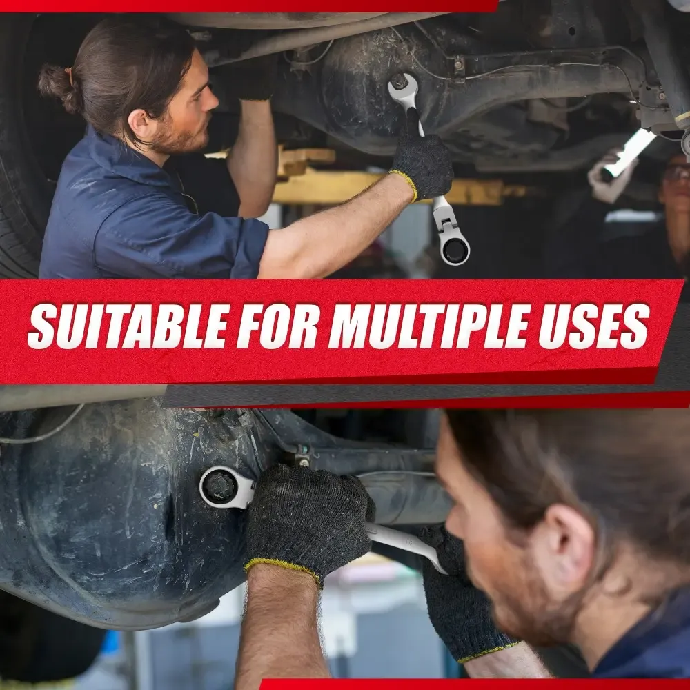 Flex-Head Ratcheting Wrench Set, 16-Piece Metric Combination Wrench Set, CR-V Steel, 72-Tooth, 180° Swivel Head, with Storage Bag