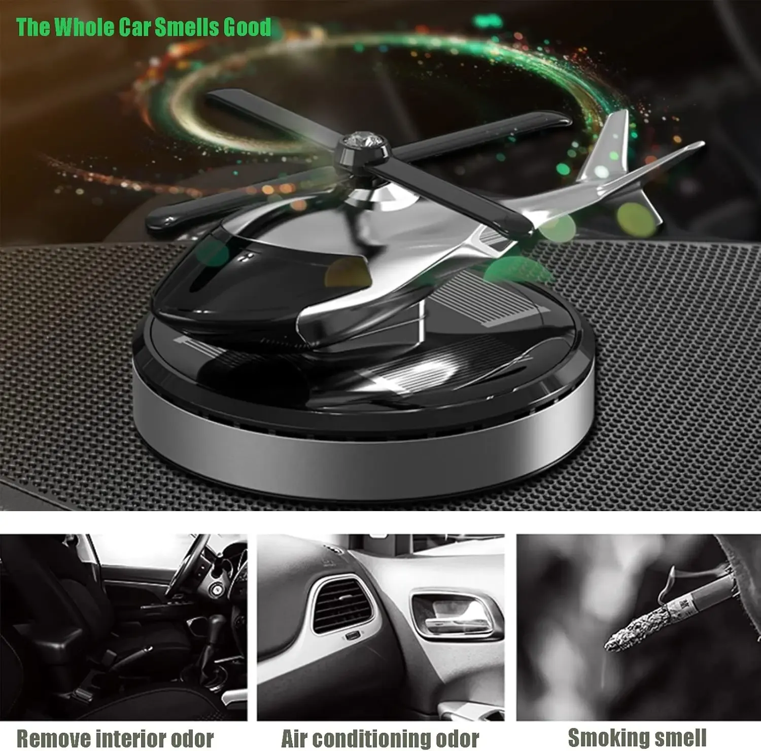 Solar Helicopter Car Air Freshener | Rotating Dashboard Perfume | Long Lasting Solid Fragrance
