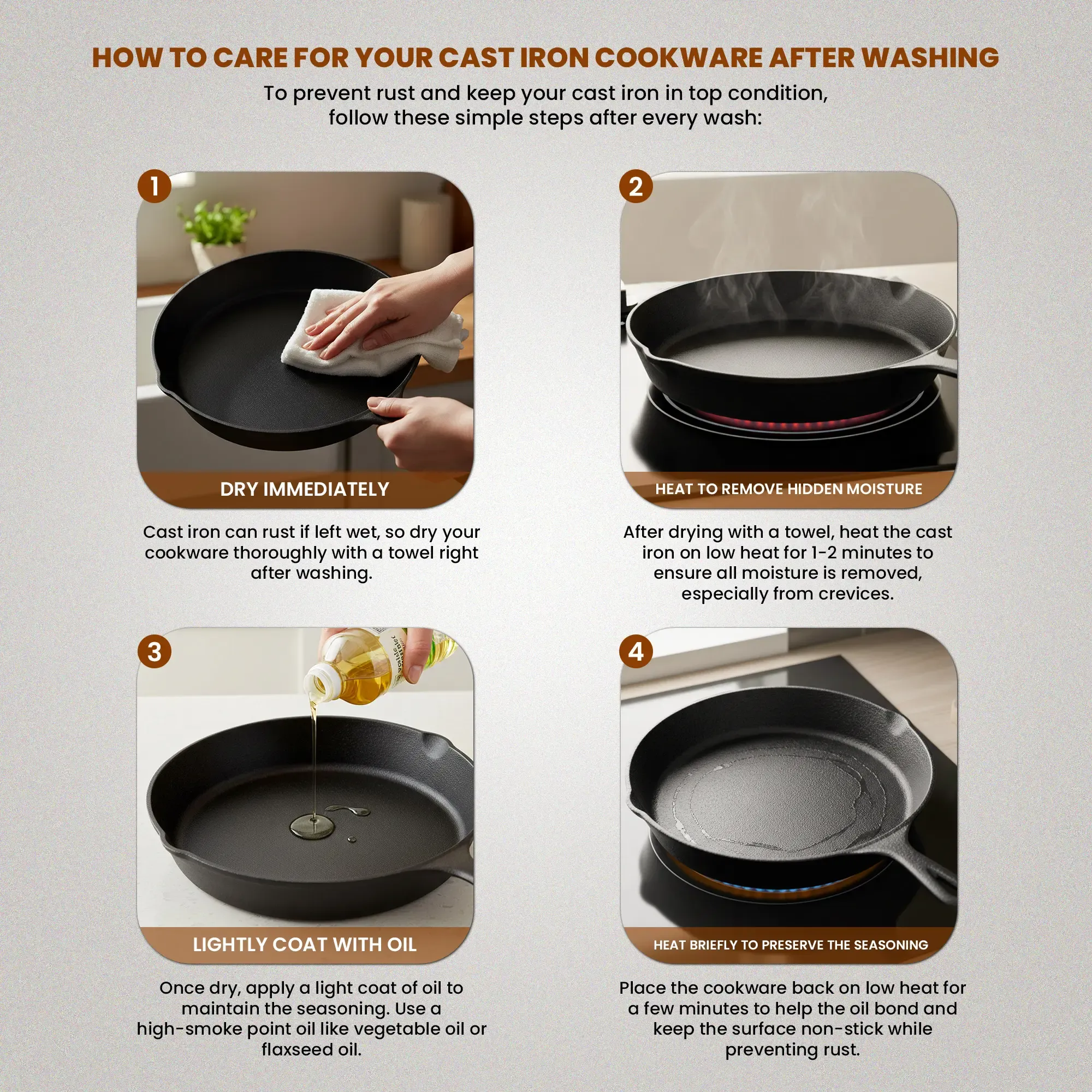 3-Piece Black Cast Iron Skillet Set, Pre-Seasoned 16-20-26cm Frying Pans, Oven Stove Grill Campfire Safe, Easy Use Cookware